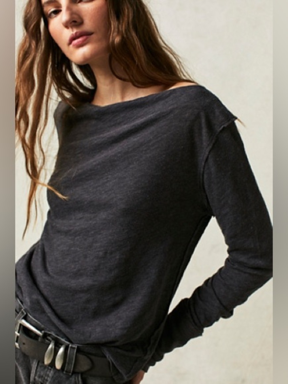 Free People We The Free Kimmi Long Sleeve Top Charcoal Gray Small